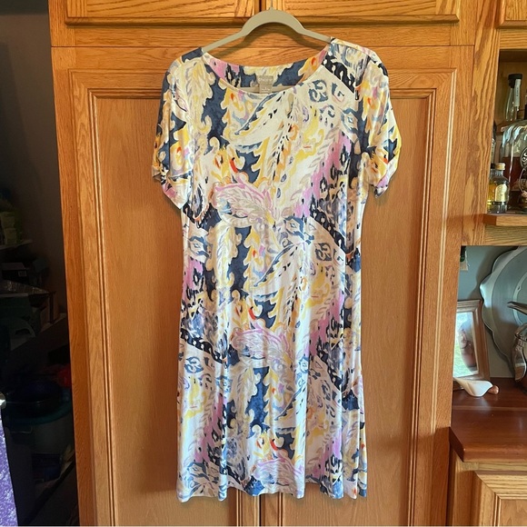 Chico’s Colorful ( blue/pink/white )Patterned dress size 1=medium - Picture 4 of 7